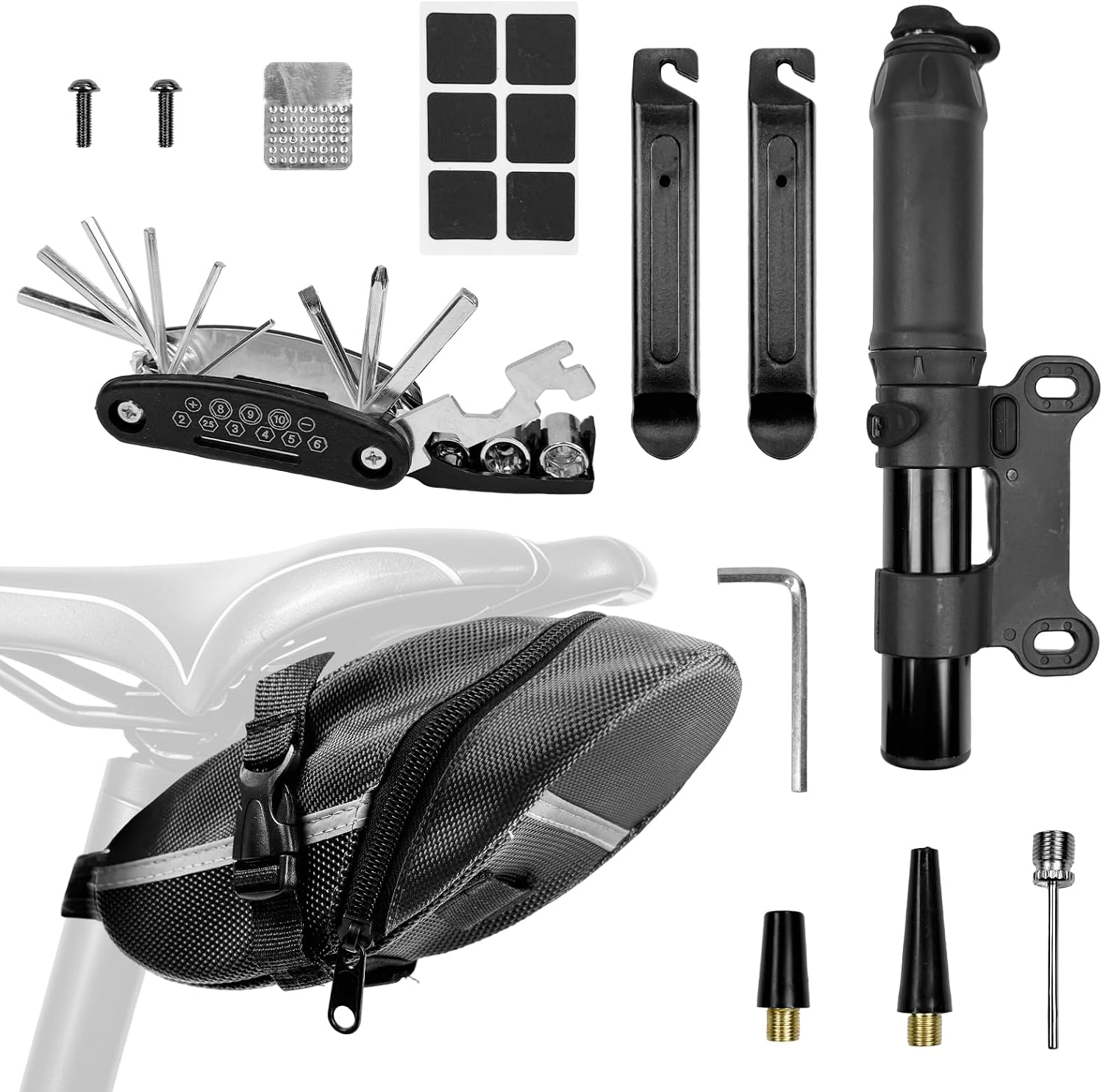 Bike Repair Kit Bike Tool Kit Saddle Bag Tool Set 15 in 1
