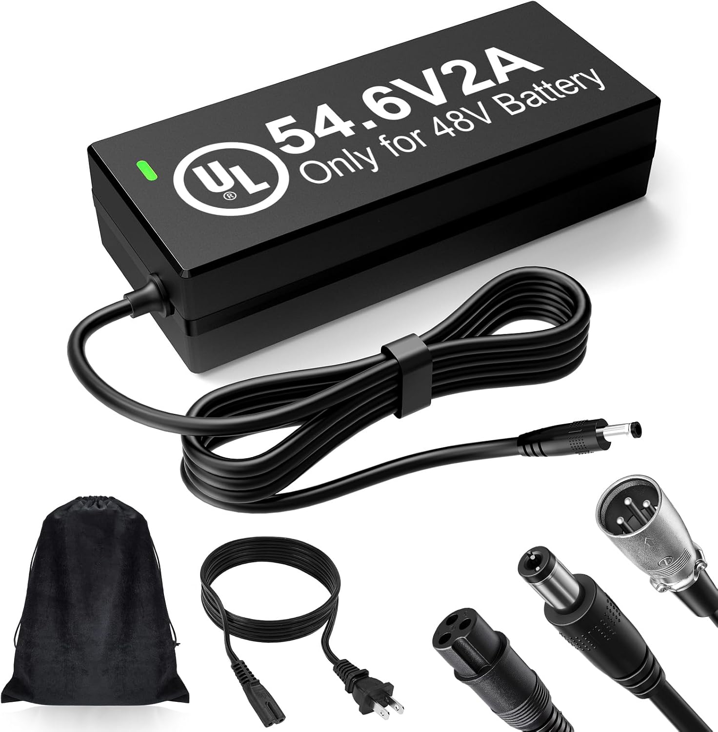 48V Lithium Battery Charger, UL Certified 54.6V 2A Fast Charger for Electric Bike, with Auto Shutoff, Intelligent Temperature Control & Fire-Resistant Case