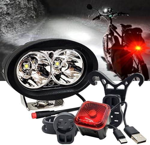 OZ-USA E-Bike High-Output White LED Headlight & USB Rechargeable 4-Mode Smart Sensor Brake Light 12V - 60V Compatible with Vamoose Mammoth Rad Power Bikes RadMini RadRover RadExpand Ra