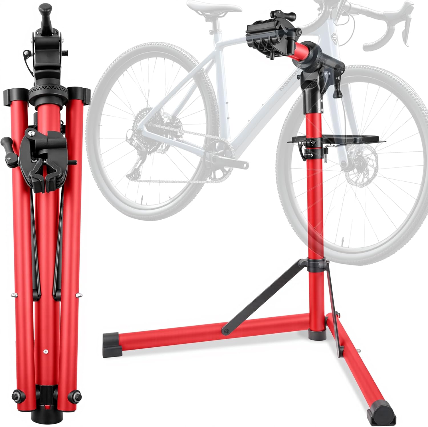 GOEHNER's Upgrade 2.0 Bike Repair Stand (Max 110 lbs) - Portable Aluminum Bicycle Stand Maintenance Workstand with Heavy 360° Clamp Head Made For Electric Bikes, Mountain Road Bike