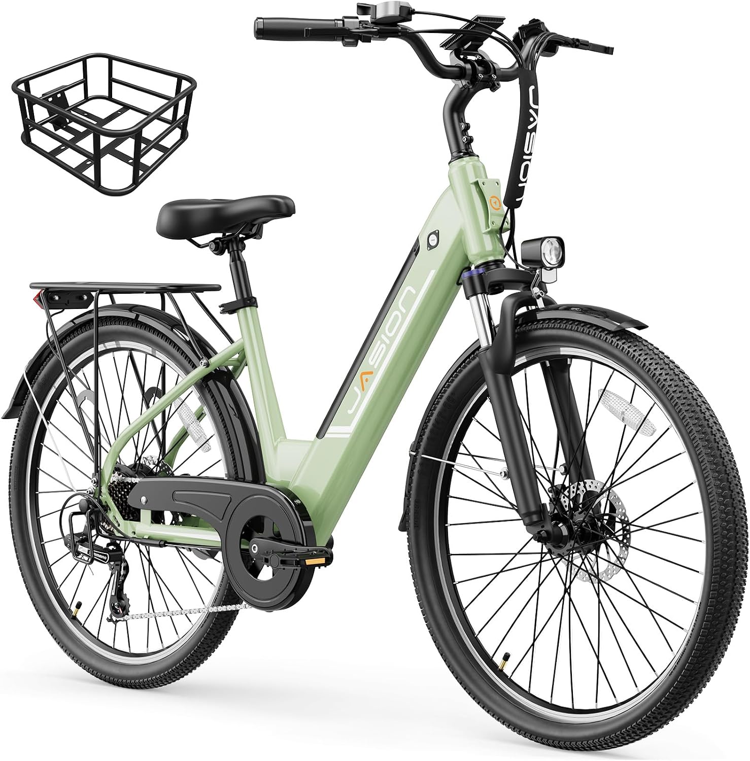 Jasion Roamer/ST Electric Bike for Adults, 26" Commuter Ebike 1200W 528WH Removable Battery, 28MPH 62miles, Electric Bicycles for Women/Man, UL2849 Certified, Patent (Step-Thru Ebike, Mint Green)