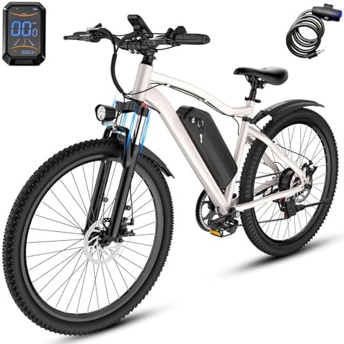 Electric Bike for Adults, 26" Commuter Ebikes with 5-Level Pedal Assist & 7-Speed Gears, 25MPH, 720W Motor, 375Wh Battery, 50 Miles, Lockable Suspension Fork, Lightweight Electric Mountain Bicycles