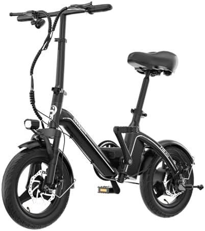 Bodywel Folding Electric Bike for Adults Teens, 400W Peak Motor Electric Bicycle, 20MPH Max Speed & 25 Miles Long Range, 36V 10Ah Battery, 14" Mini E-Bike
