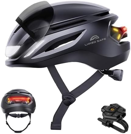 ASIEVIE Smart Commuter E-Bike Helmet, NTA-8776 Certified for 28mph, 360° Smart Lighting with Turn Signals &amp; Brake Alert, Magnetic Shield for Cycling, Scooter, Bicycle, Adults (Black, M