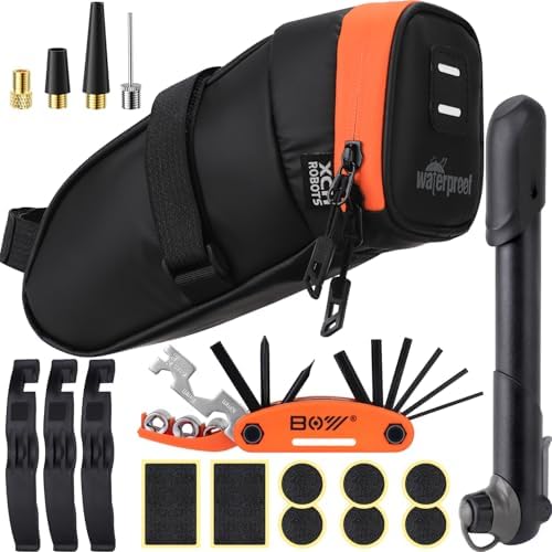 Bicycle Saddle Repair Bag with Tire Patch and Inflate Pump