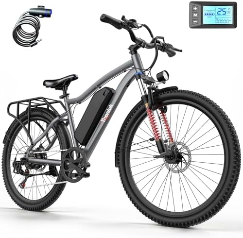 Electric Bike for Adults, 26" Commuter Ebikes with 7-Speed Gears, 25MPH Lightweight E Bike, 720W Peak Motor, 375Wh Removable Battery, 50 Miles Range, Electric Mountain Bicycle for All Terrain