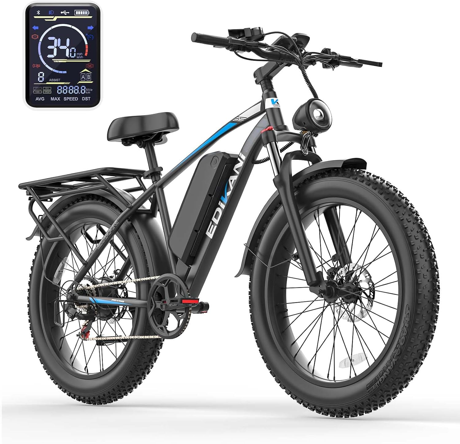 26" Electric Bikes for Adults, 100Miles Peak 2000W 34MPH Fat Tire E Bike