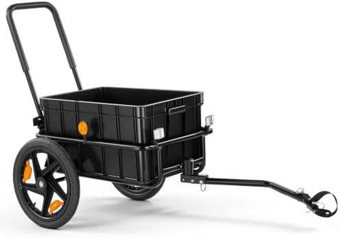 VEVOR Bike Cargo Trailer 100 lbs 2-in-1 Pushcart Heavy-Duty Bicycle Wagon, Cart with Waterproof Cover, 7 in & 16 in Wheels, Reflector, Carbon Steel Frame, Fits 22-28 in Bike Wheels, fo